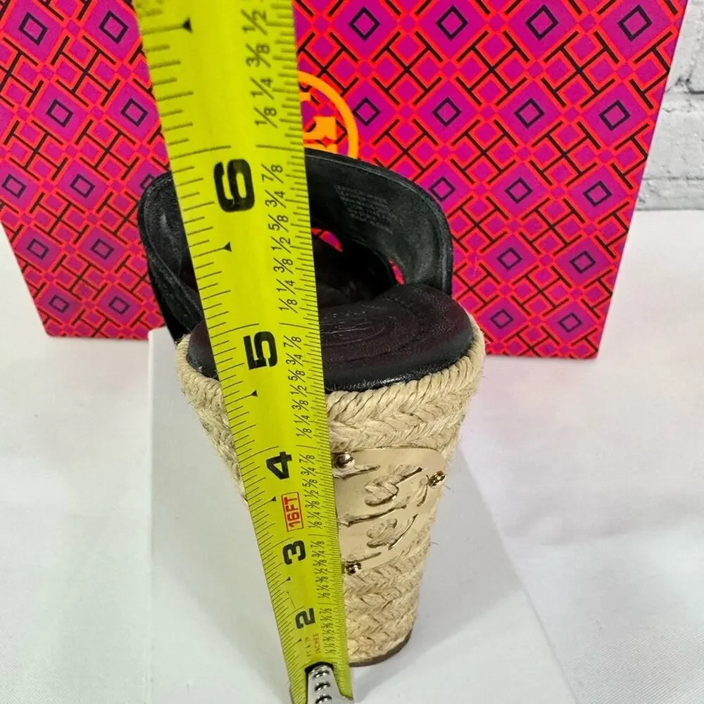 #TORY BURCH Bailey 110mm Wedge Mules Suede Black Size 7.5